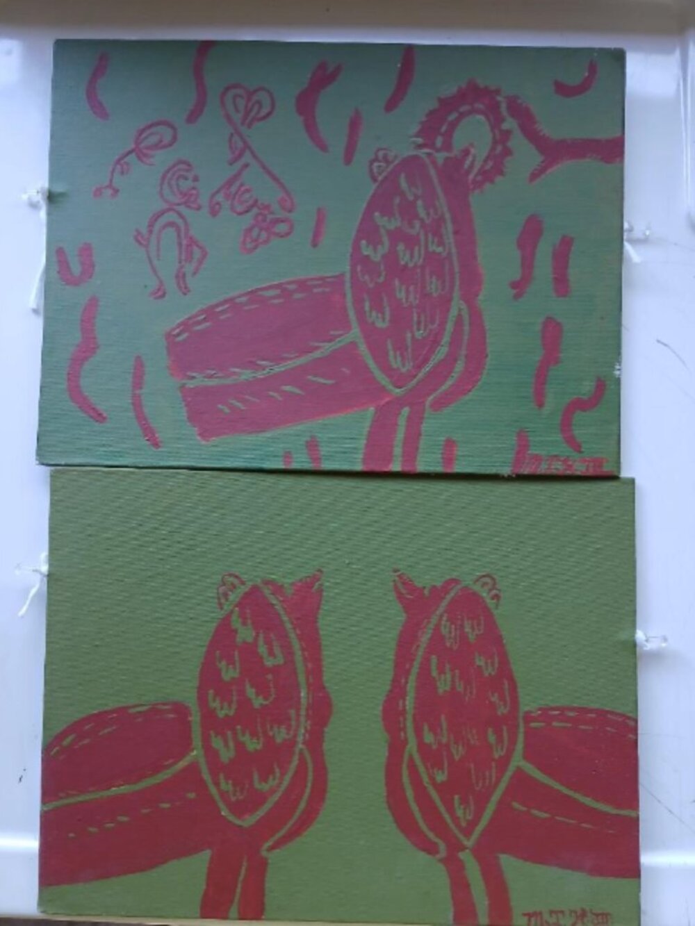 Original Two-Panel Painting by Chef Dr. Mark Heaton " African Wild Dogs "